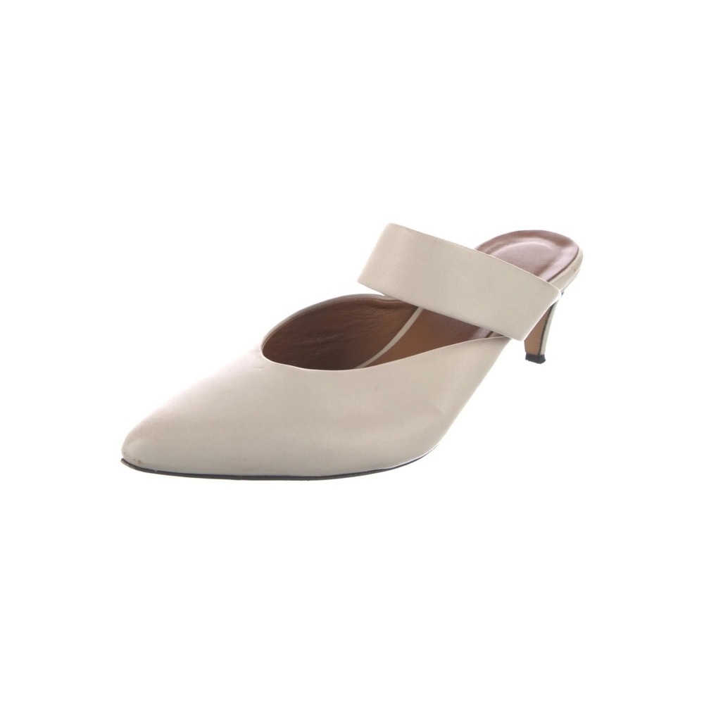 ATP Atelier White Leather Pointed Toe Kitten Heel Mules Size 36 US 6